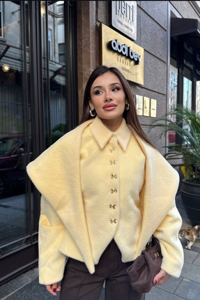 EssCouture Özel Kesim Sarı Angora Ceket