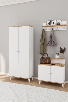 Mirobi Alvo Vestiyer Takımı 2 Kapaklı Askılıklı Ayakkabılık Dolabı Beyaz Atla...
