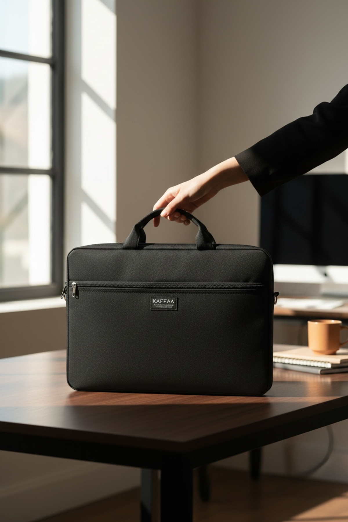 KAFFAA  15.6 Inç Organizer Siyah Unisex El, Omuz, Bilgisayar, Notebook, Laptop Çantası