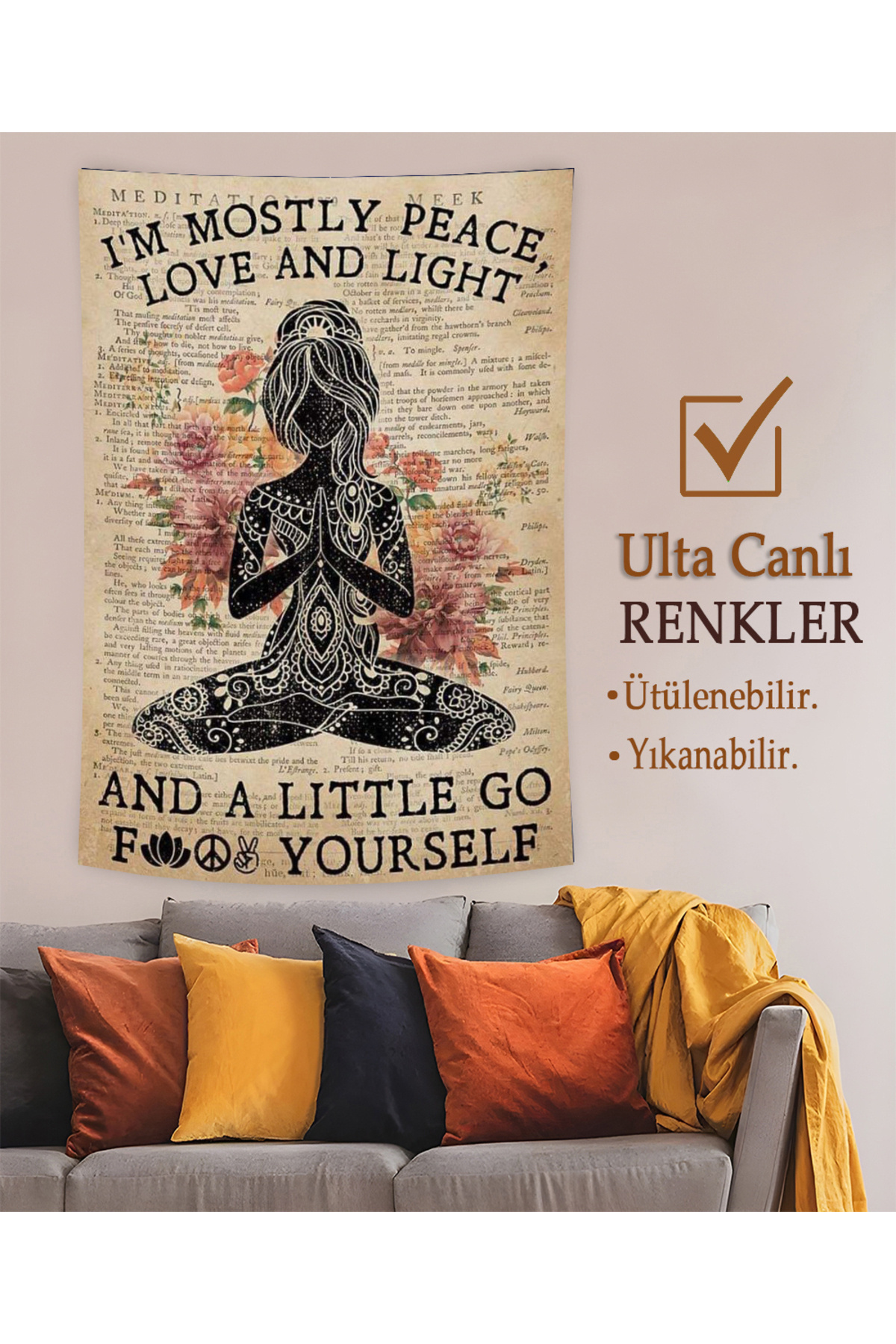 Mostly Peace Love and Light Fabric Wallcovering Home Decoration Tapestry