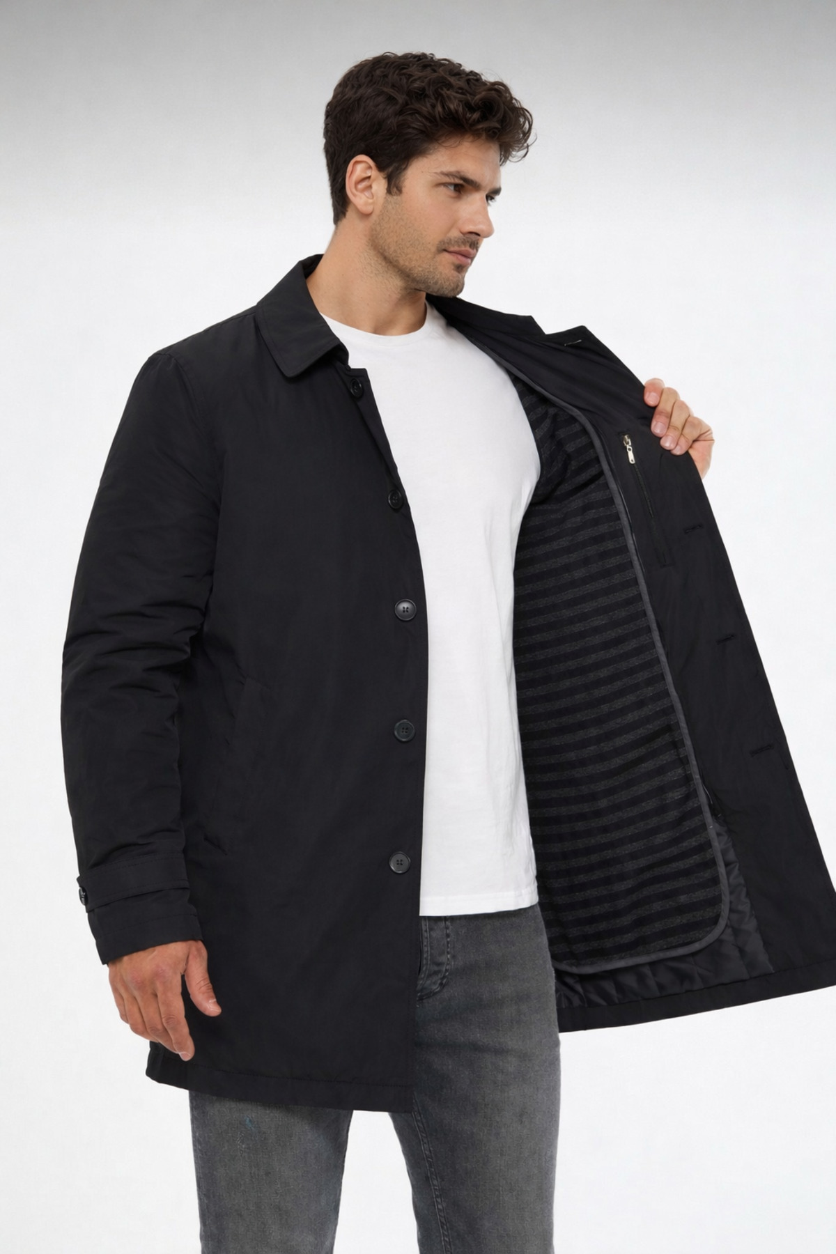 COMPİERE Slim Fit Içi Çıkmalı Su Iticili Trençkot Pardesü görsel 4