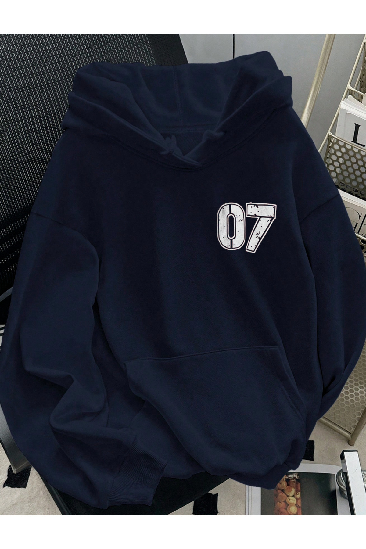 COHERENT  Unisex Erkek/Kadın Renkli 07 Özel Baskılı Pamuklu Oversize Kapüşonlu Sweatshirt - Görsel 2