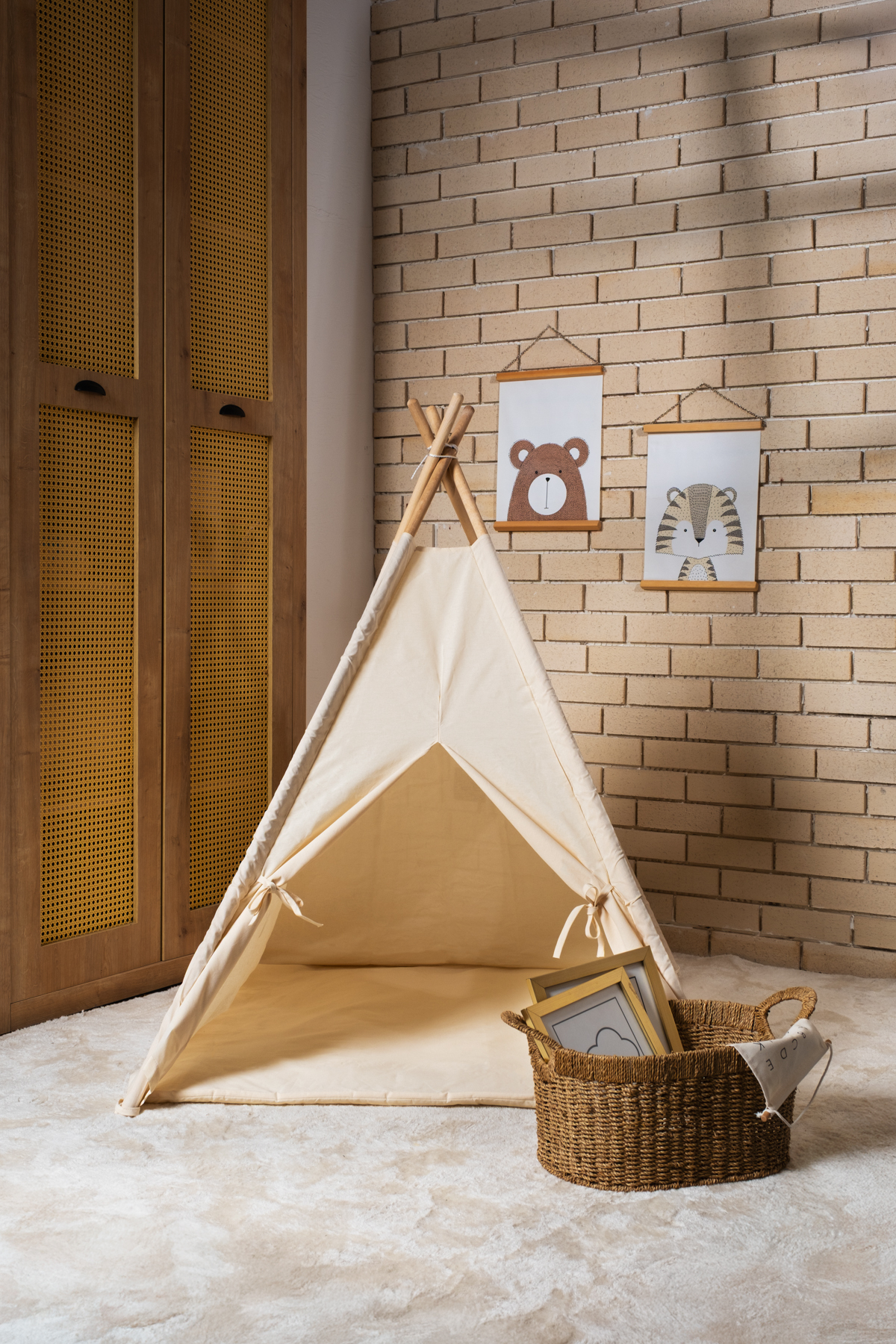 homy textiles Ahşap Çocuk Kızılderili Oyun Çadırı, Ev İçi ve Bahçe Kullanımına Uygun Minderli Oyun Evi, Natural fotoğrafı 2 (önizleme)
