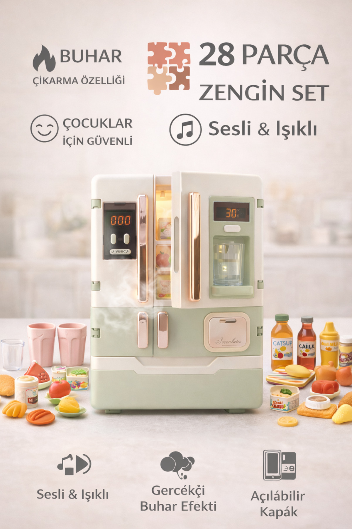 Vardem 28-Piece Refrigerator with Lights and Music and Steam Extractor