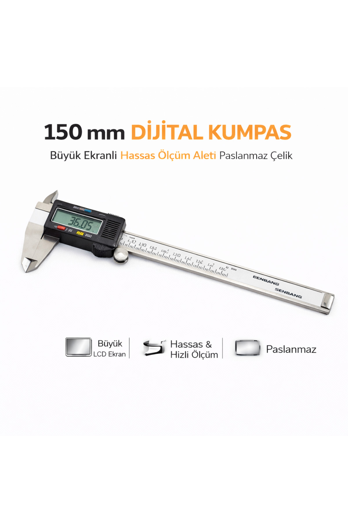 SENBANG 150 mm Dijital Kumpas – Büyük Ekranlı Hassas Ölçüm Aleti