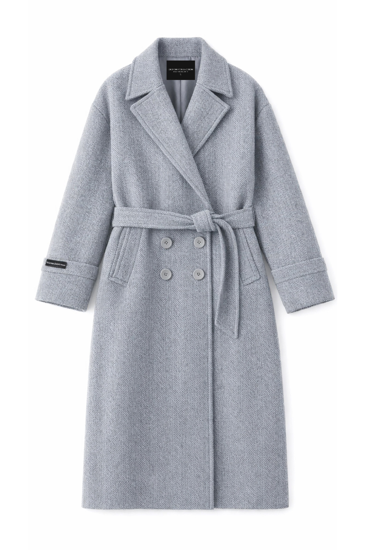 Perryes  Kadın Katlı Yaka , Katlma Kol Detaylı Oversize Uzun Kaban Balıksırtı Desenli