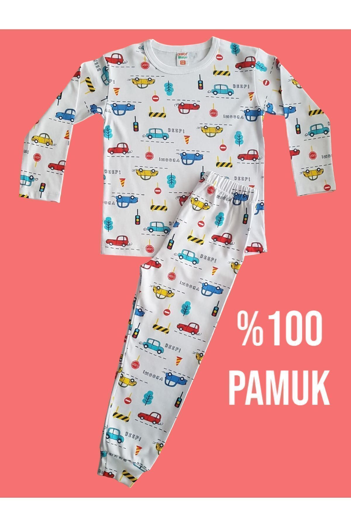 Çamaşır Bahçesi Uzun Kollu Desenli Çocuk Pijama Takım #baskılıçocukpijamatakım #çamaşırbahçesi #arabadesenli fotoğrafı 2 (önizleme)