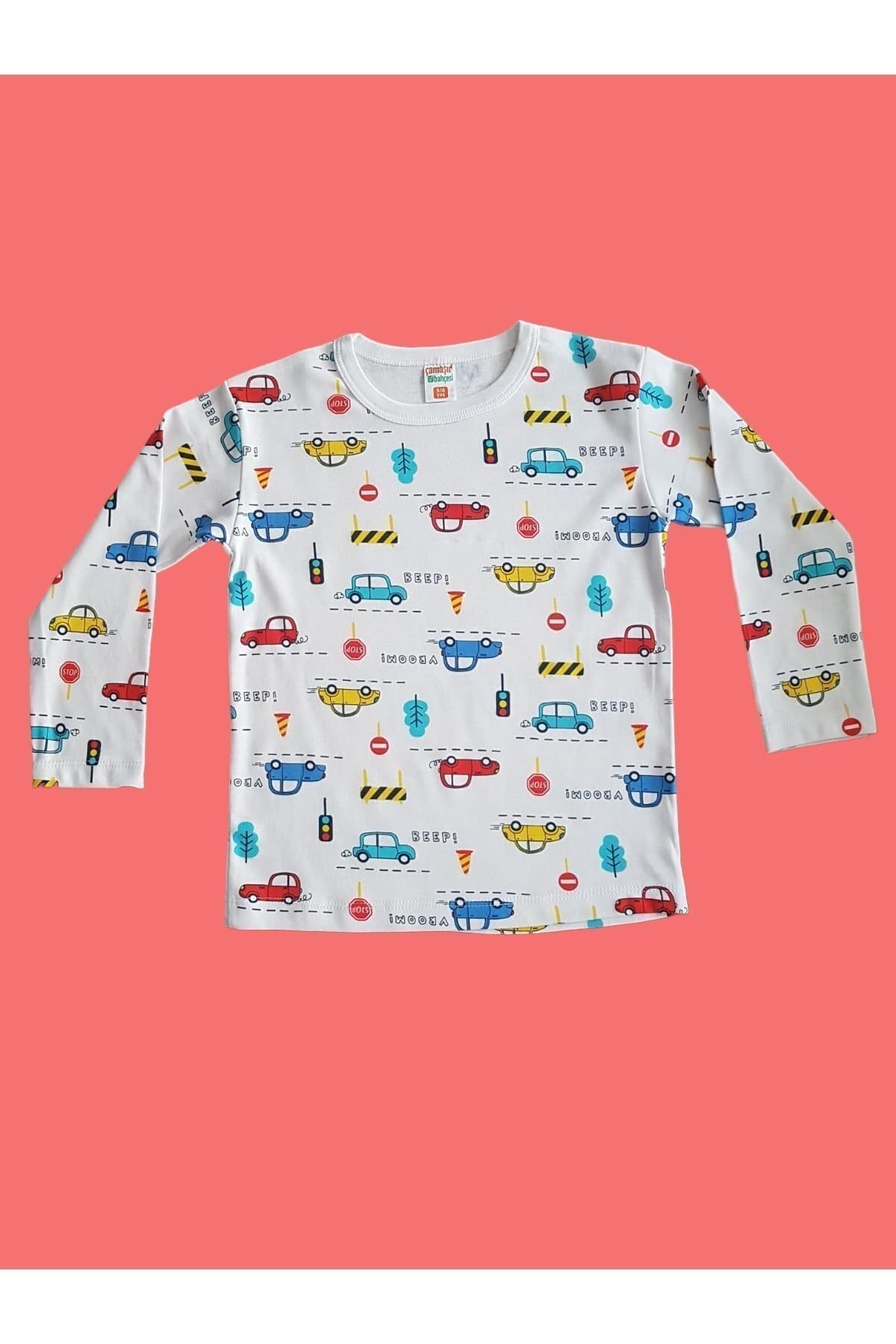 Çamaşır Bahçesi Uzun Kollu Desenli Çocuk Pijama Takım #baskılıçocukpijamatakım #çamaşırbahçesi #arabadesenli fotoğrafı 3 (önizleme)