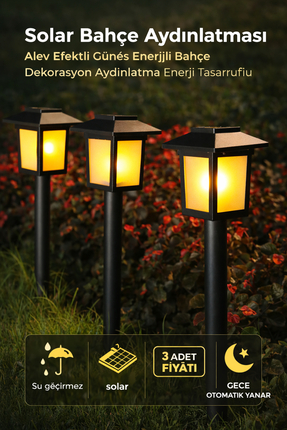 Ecuy Solar Alev Efektli Bahçe Aydınlatması Güneş Enerjili Dekoratif Lamba Ene...