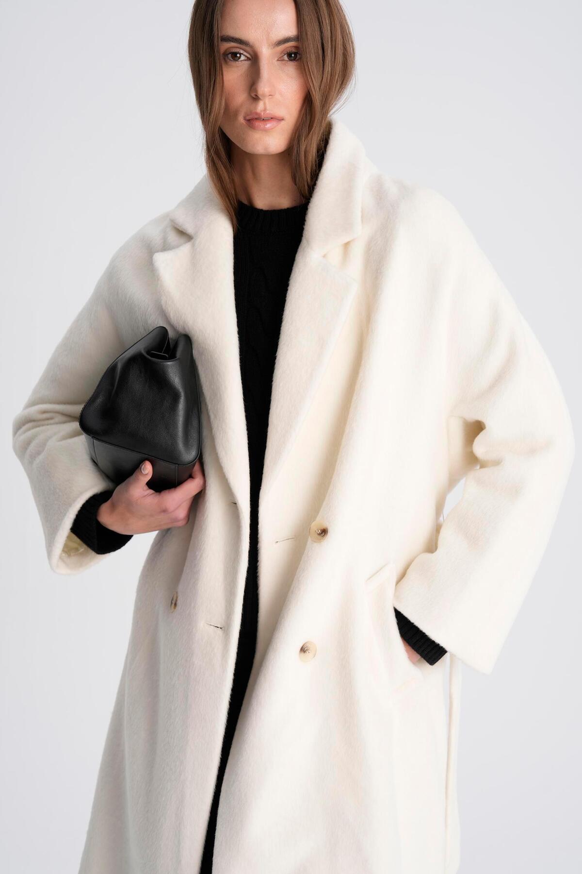 Beauty Omelette  Ekru İstanbul Alpaka Klasik Palto - Görsel 3