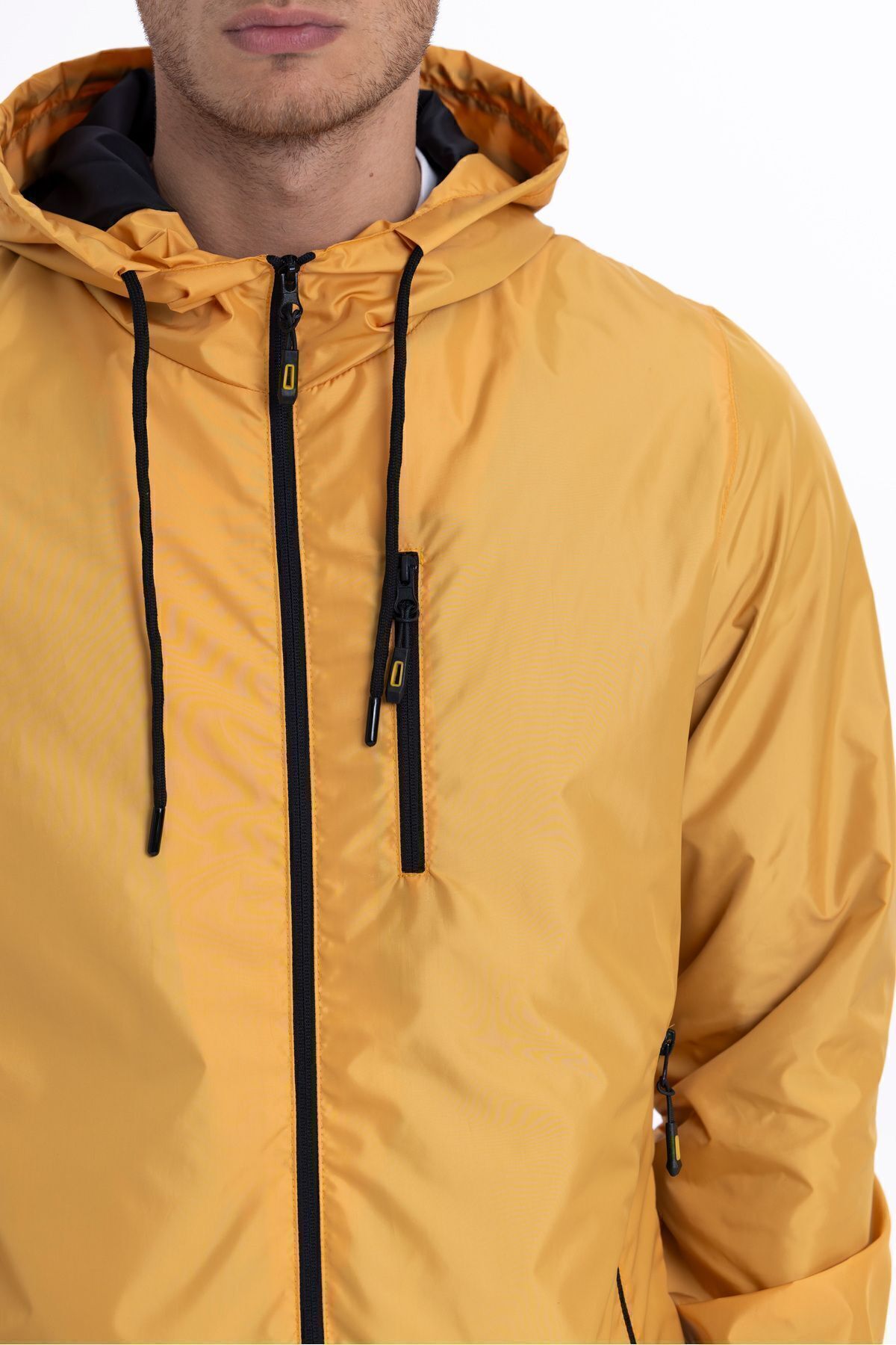 D1fference  Erkek Kapüşonlu Su ve Rüzgar Geçirmez Cepli İçi Astarlı Ultra Hafif Mevsimlik Yağmurluk - Görsel 5