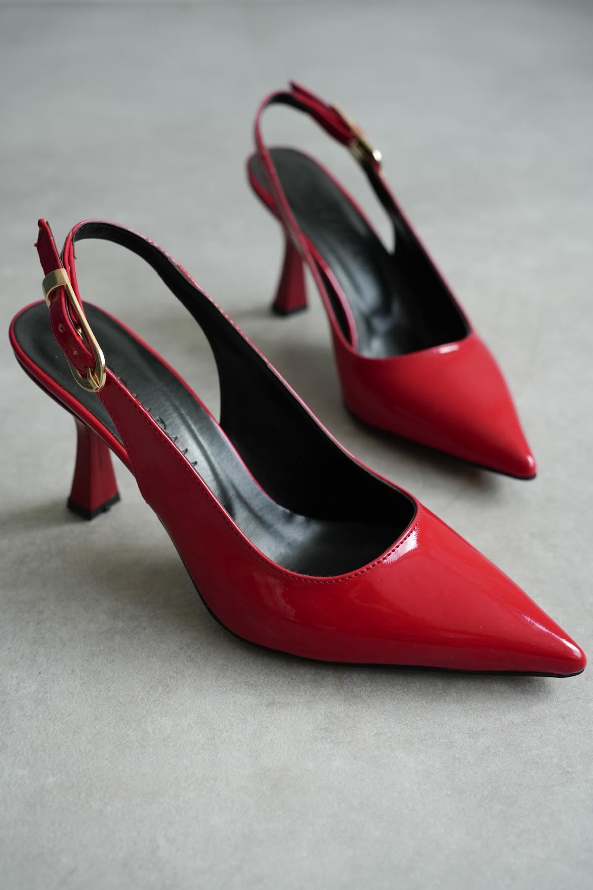 MODAADAM  Kadın Ovis Sivri Topuklu Ayakkabı - Kırmızı-Rugan - Görsel 2