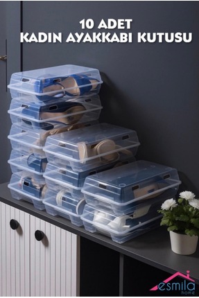 ESMİLA 10 Adet Kadın Ayakkabı Kutusu Şeffaf Ayakkabı Düzenleyici Organizer Ha...