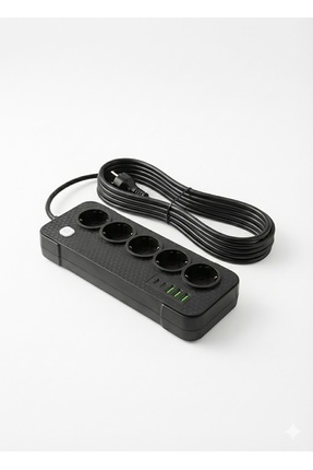 Techmaster Akım Termal Çocuk Korumalı 3x Usb 2x Type-C Girişli 5li Priz 5 Met...