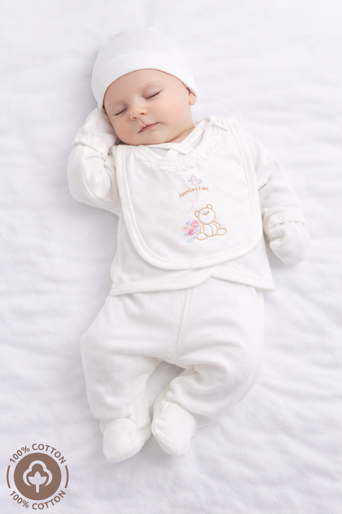 Miniel Kız Bebek Çiçekli Tavşan Nakışlı Organik Pamuklu 5li Yenidoğan Hastane Çıkışı Set fotoğrafı 2 (önizleme)