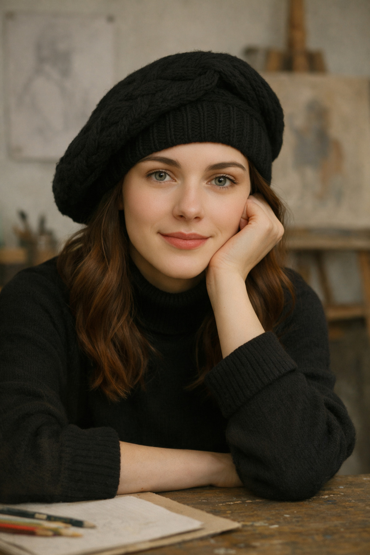 SİSTEM PELUŞ  Ressam Model Örgülü Desenli Bere - Görsel 3