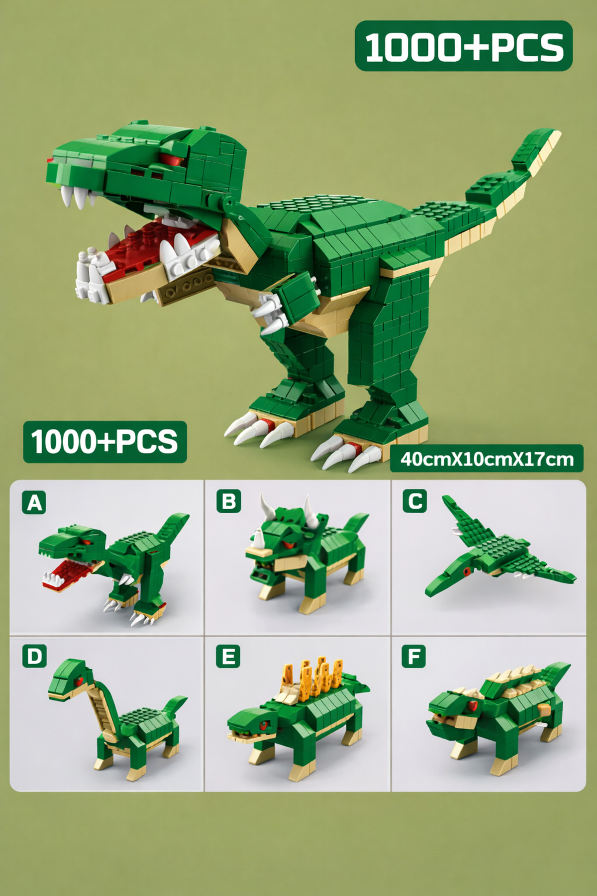 مجموعه بلوک‌های ساختمانی دایناسور، ۱۰۰۰ تکه، ۶ در ۱