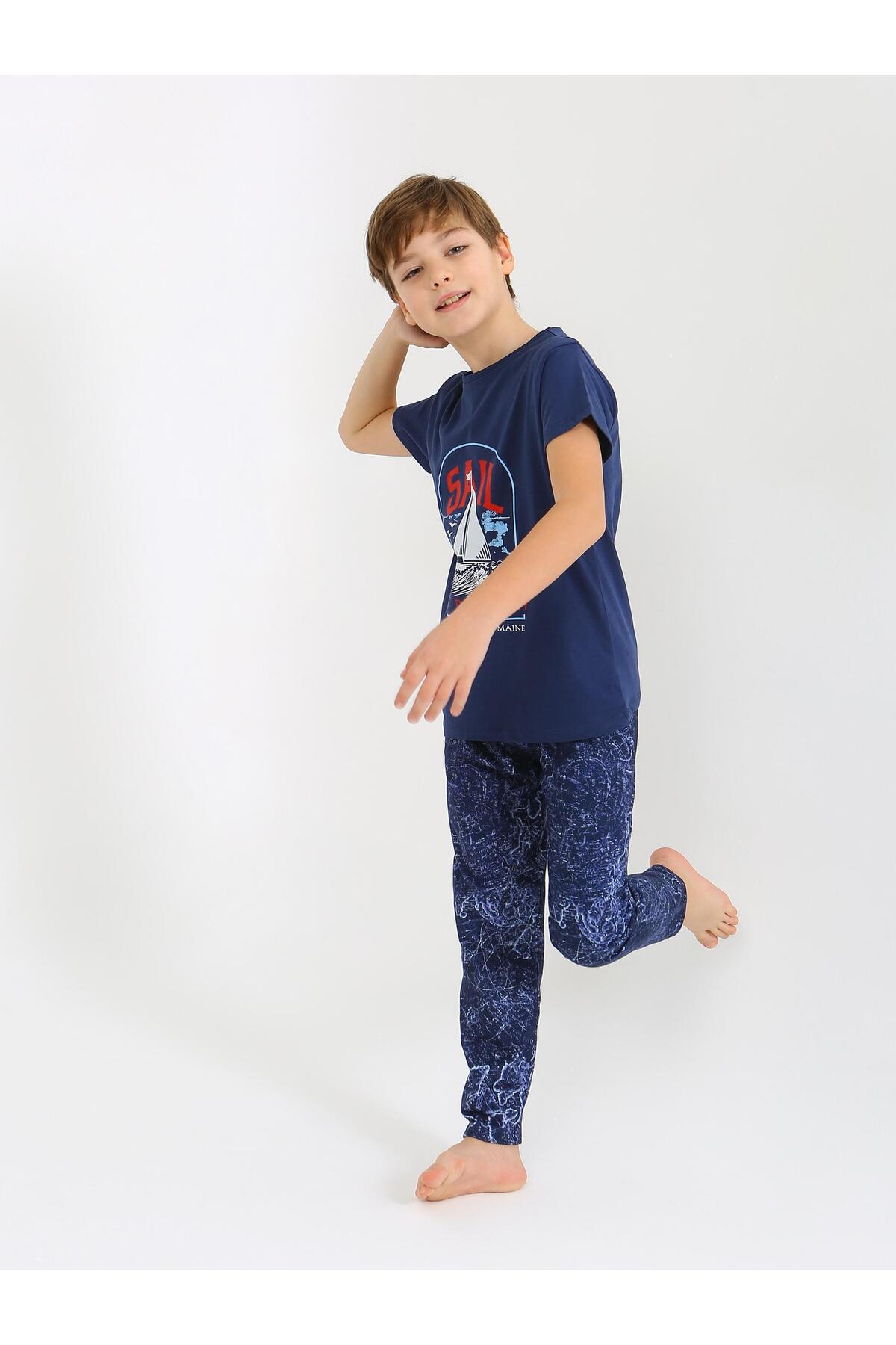 vitmo Erkek Çocuk Kısa Kollu %100 Pamuklu Pijama Takımı Sail fotoğrafı 5 (önizleme)