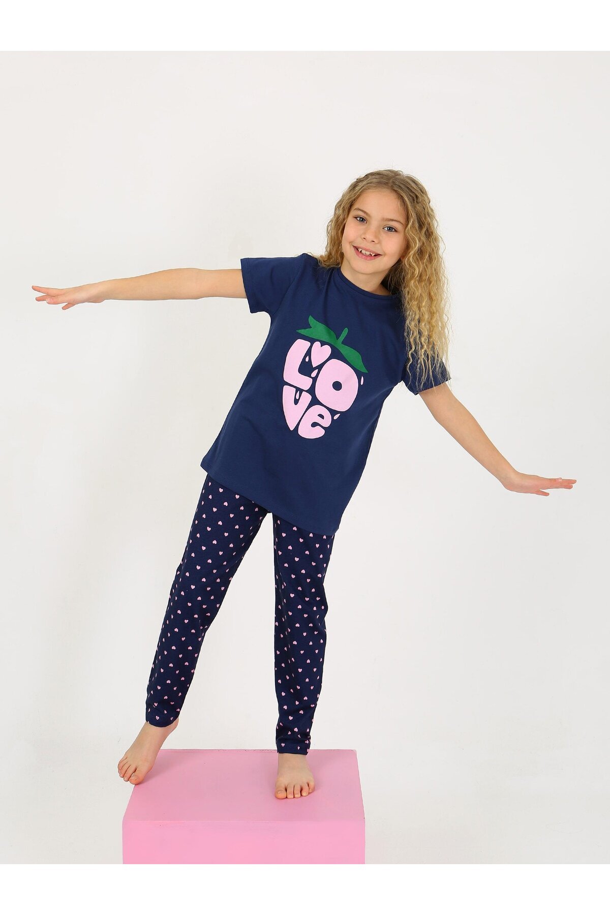 vitmo Kız Çocuk Kısa Kollu %100 Pamuklu Pijama Takımı Cute Love fotoğrafı 3 (önizleme)