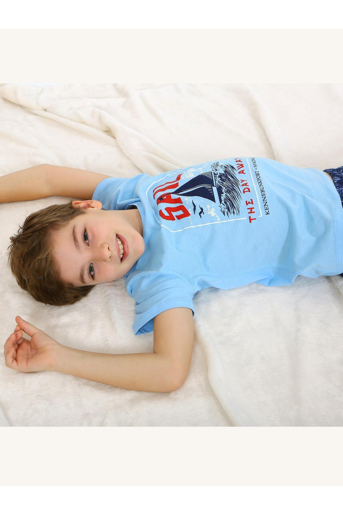 vitmo Erkek Çocuk Kısa Kollu %100 Pamuklu Pijama Takımı Sail fotoğrafı 7 (önizleme)