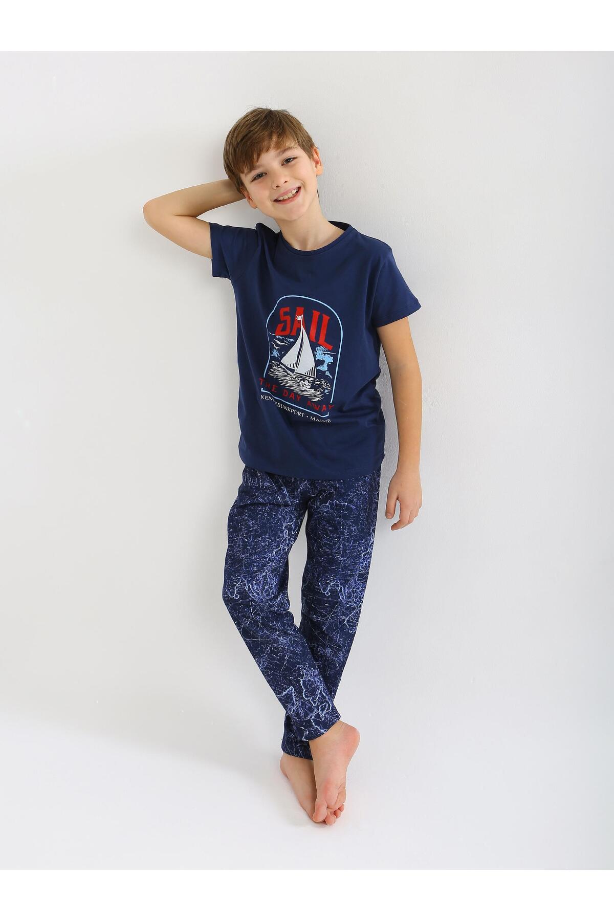 vitmo Erkek Çocuk Kısa Kollu %100 Pamuklu Pijama Takımı Sail fotoğrafı 7 (önizleme)