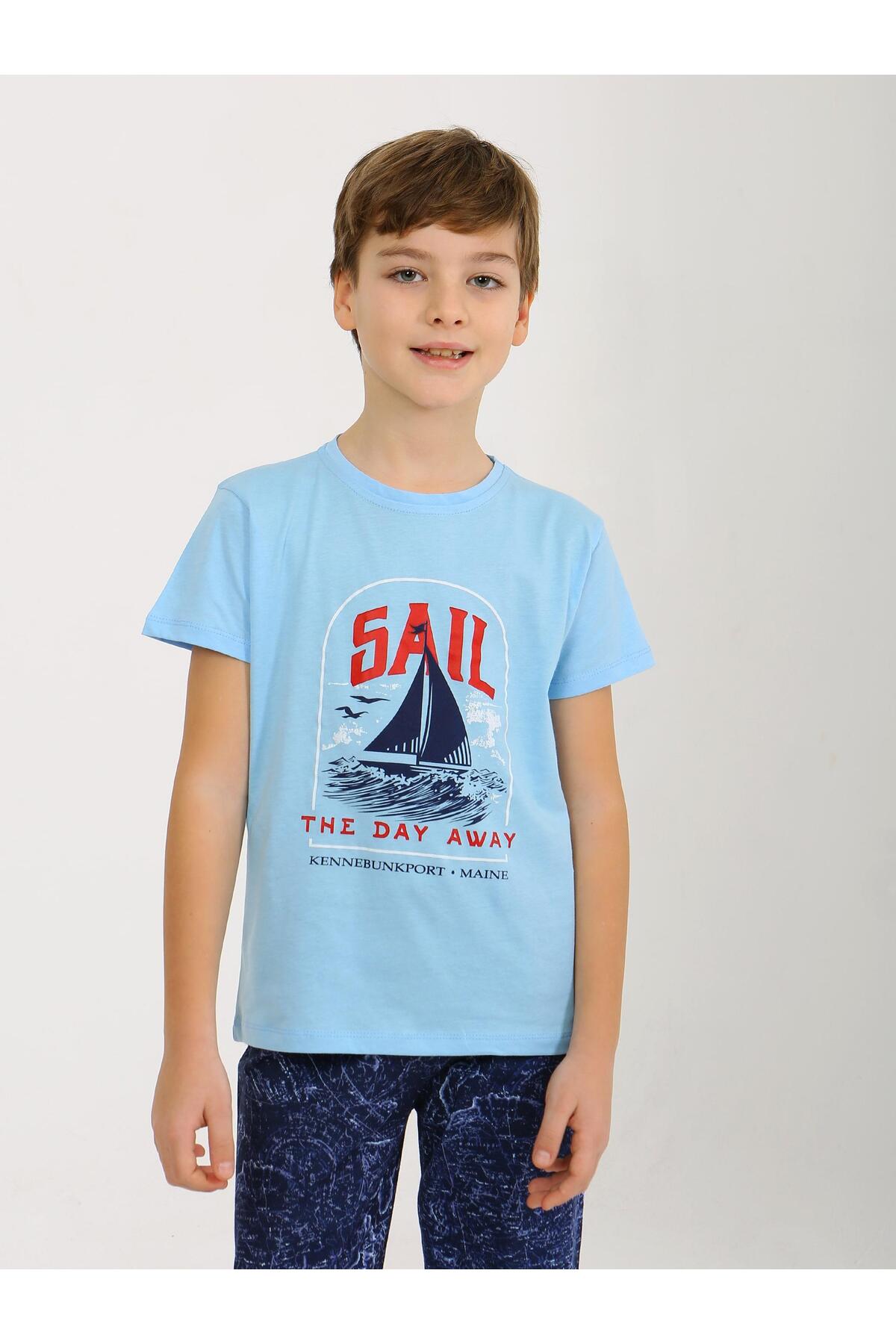 vitmo Erkek Çocuk Kısa Kollu %100 Pamuklu Pijama Takımı Sail fotoğrafı 4 (önizleme)