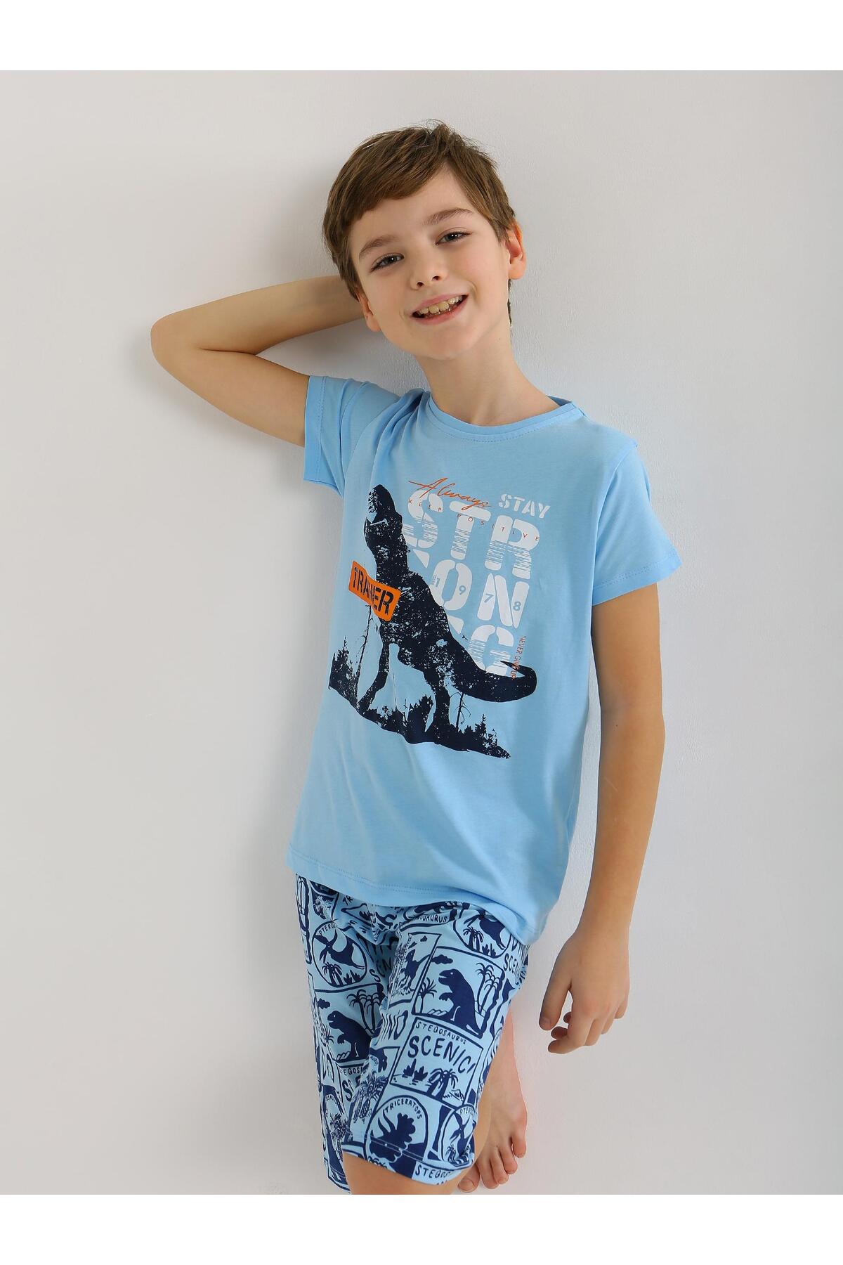 vitmo Erkek Çocuk Kısa Kollu Kapri %100 Pamuklu Pijama Takımı Trainer fotoğrafı 4 (önizleme)