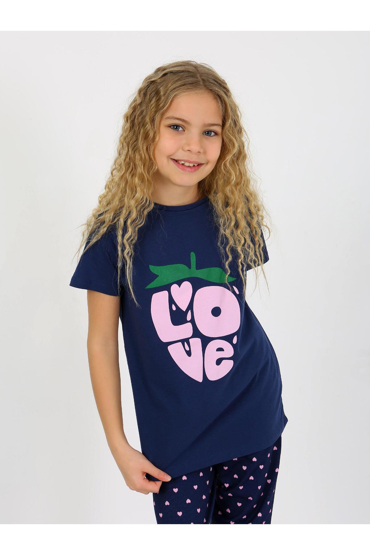 vitmo Kız Çocuk Kısa Kollu %100 Pamuklu Pijama Takımı Cute Love fotoğrafı 6 (önizleme)