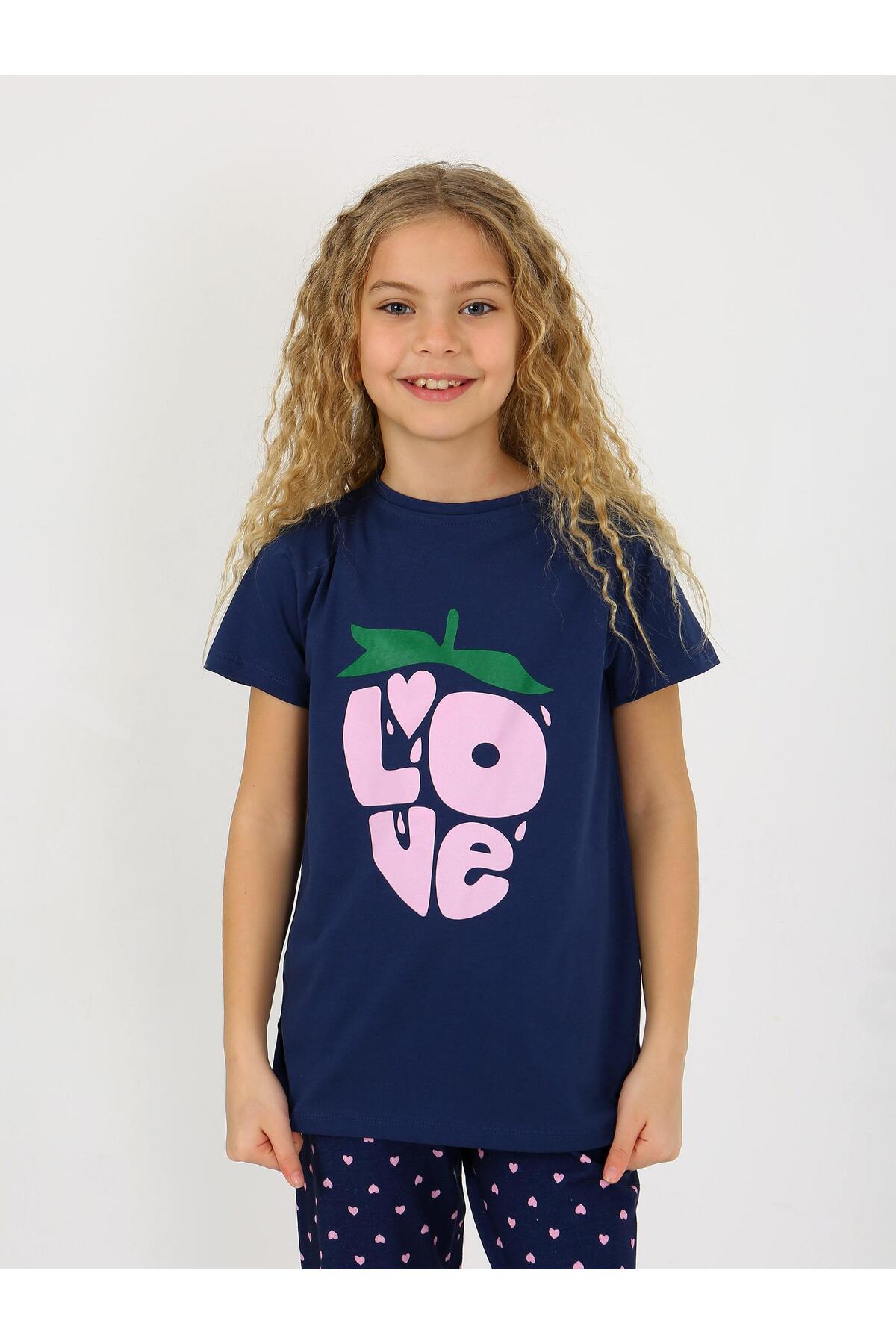 vitmo Kız Çocuk Kısa Kollu %100 Pamuklu Pijama Takımı Cute Love fotoğrafı 5 (önizleme)