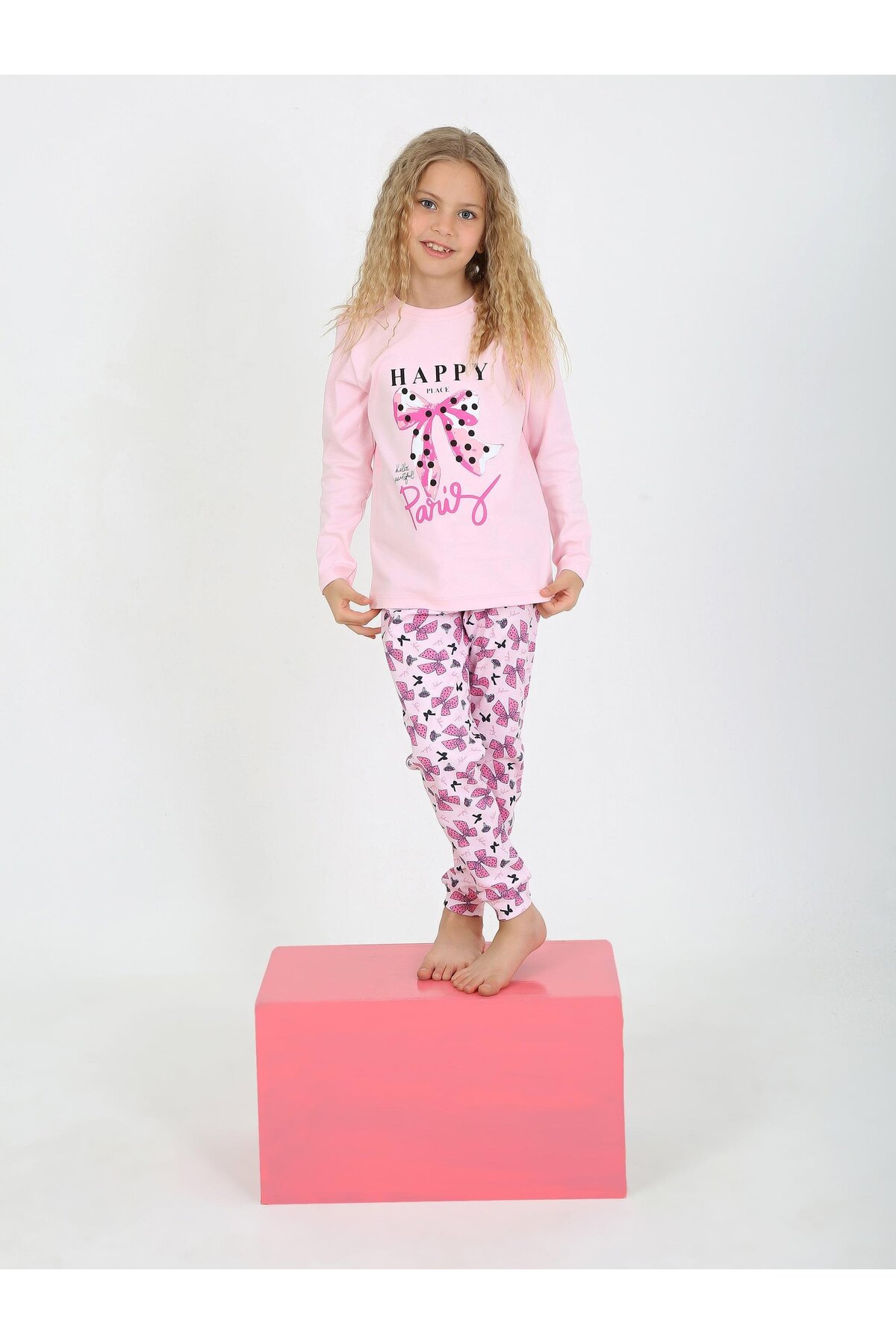 vitmo Kız Çocuk Uzun Kollu %100 Pamuklu Pijama Takımı Place Paris fotoğrafı 3 (önizleme)