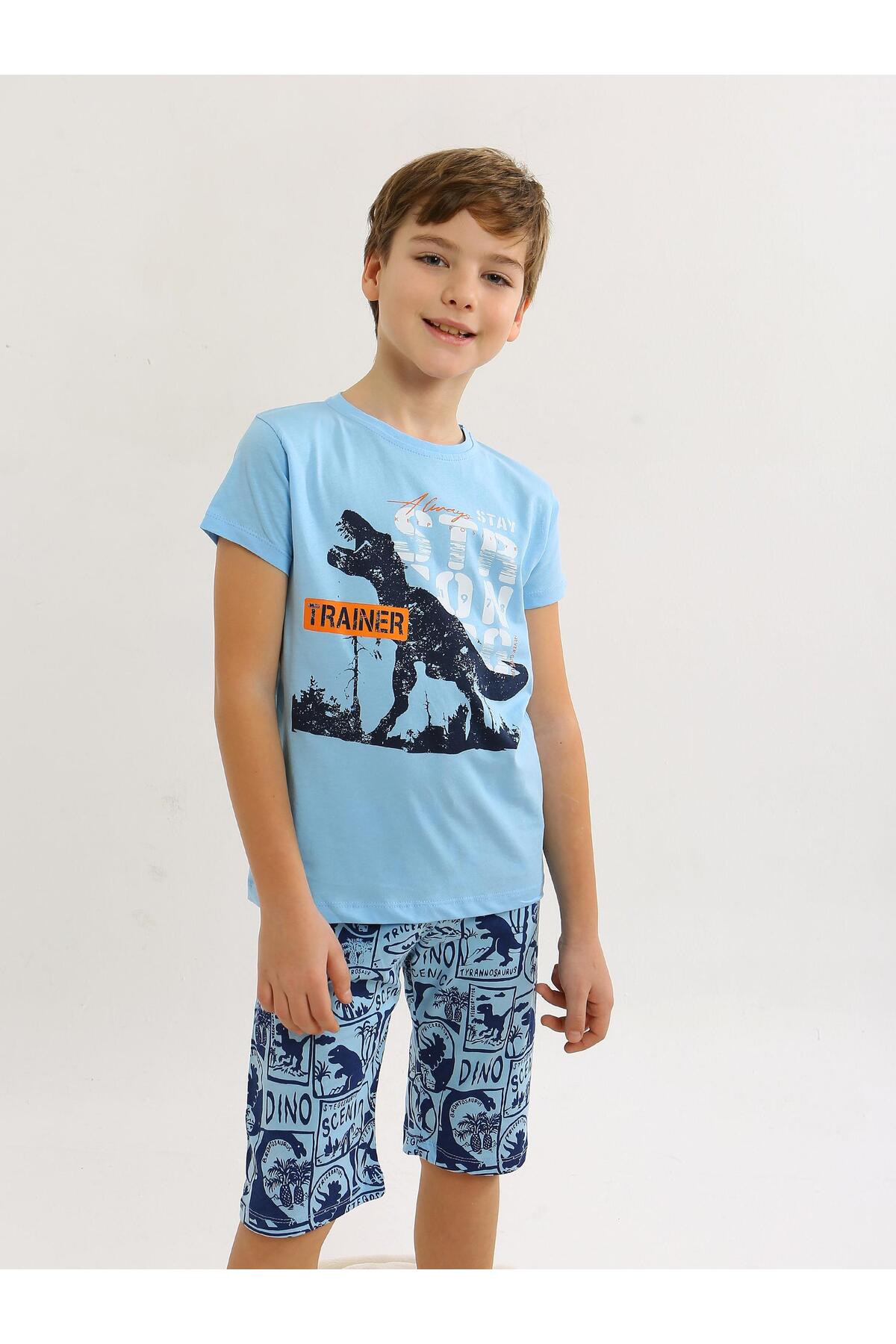 vitmo Erkek Çocuk Kısa Kollu Kapri %100 Pamuklu Pijama Takımı Trainer fotoğrafı 2 (önizleme)