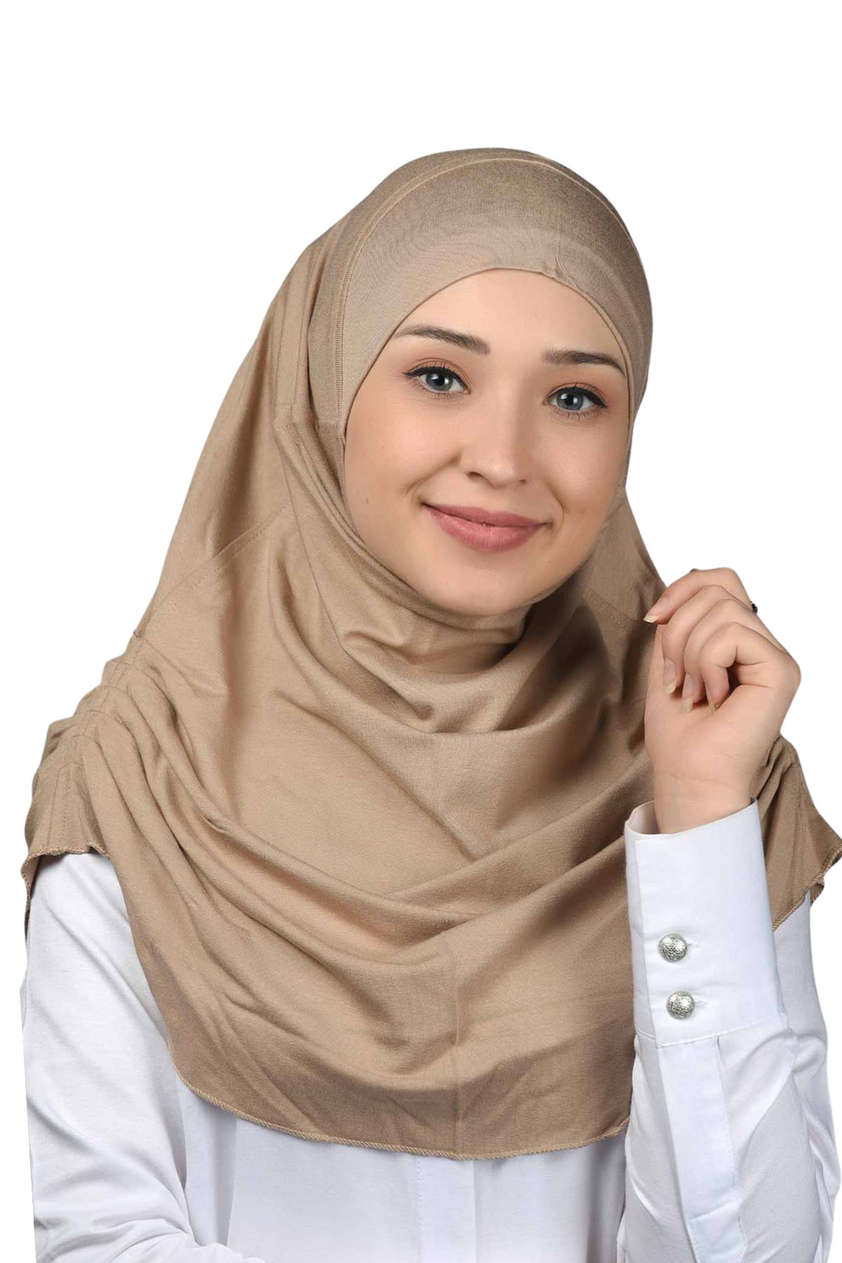 Ready Turban Shirred Pleated Practical Scarf Hijab - Prayer Cover - Dark Beige