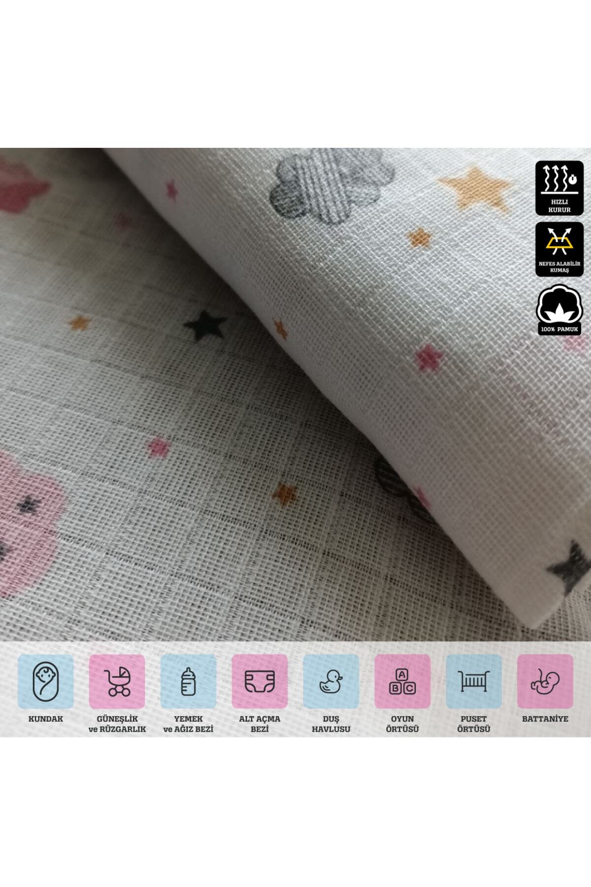 Svava %100 Pamuklu Bebek Müslin Emzirme, Ağız Mendili, Battaniye Ve Bez Puset Örtü fotoğrafı 3 (önizleme)