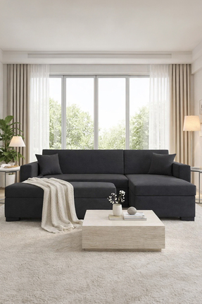 MOBETTO Alberta Puflu Köşe Takım - Antrasit / Salon & Oturma Odası
