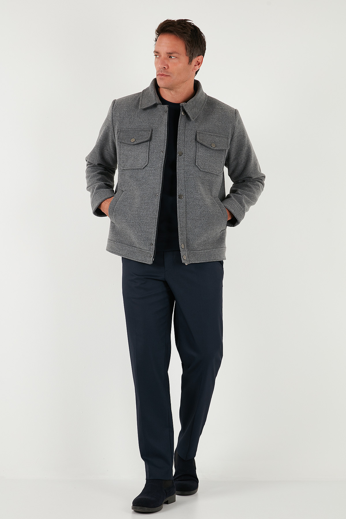 Buratti  Slim Fit Ceket Yaka Astarlı Kaşe Kaban Erkek KABAN 58400347 - Görsel 3