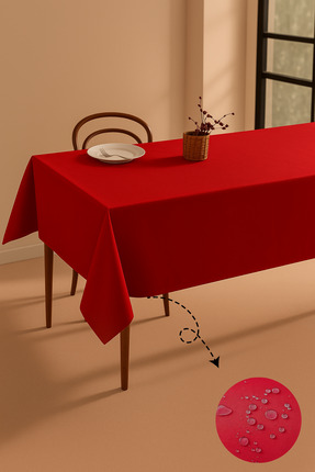 Soft Kare Panama Keteni Sıvı Geçirmez Kırmızı Renk Yılbaşı Masa Örtüsü