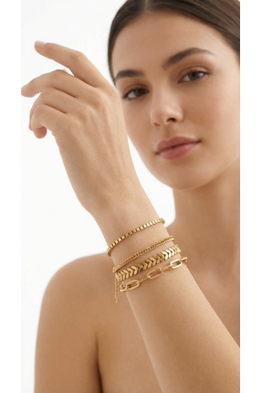 Mimoza Accessories Vip 4 Farklı Modelde Zincir Set, Bileklik