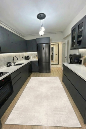 CENTER AVM Krem Halı Leke Tutmaz Mutfak Halısı Makinede Yıkanabilir Kaymaz Ta...