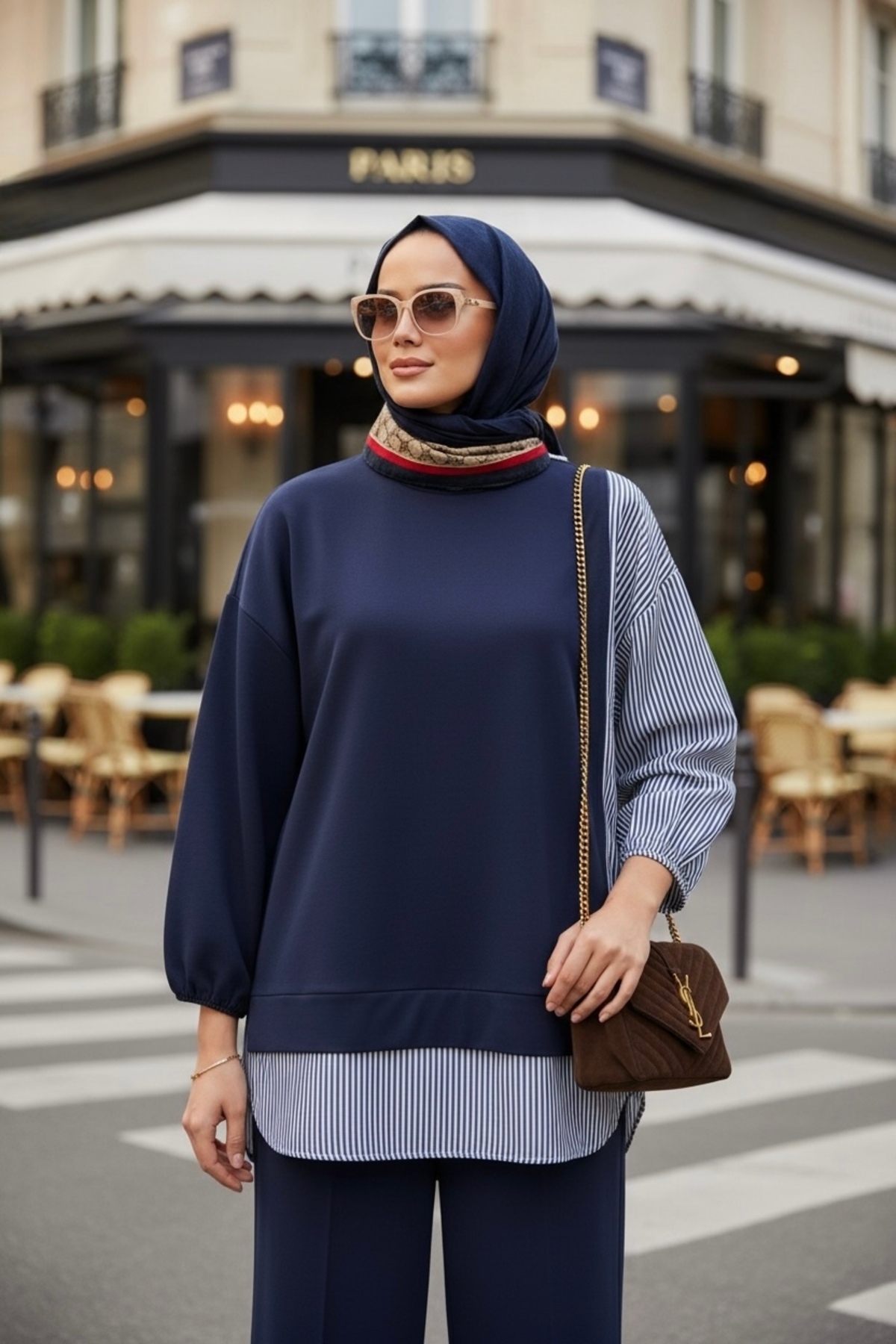 ASEL FASHİON  Kadın Tesettür Takım Line İkili Takım Gömlek Lacivert - Görsel 8