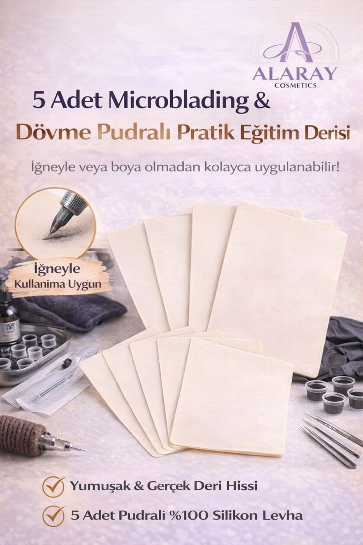 5 Adet Profesyonel Boş Dövme Microbladıng Pudralı Mumlu Latex Premıum Kalite Çift Yön — Pudralılatexalara — تصویر 2 از 6