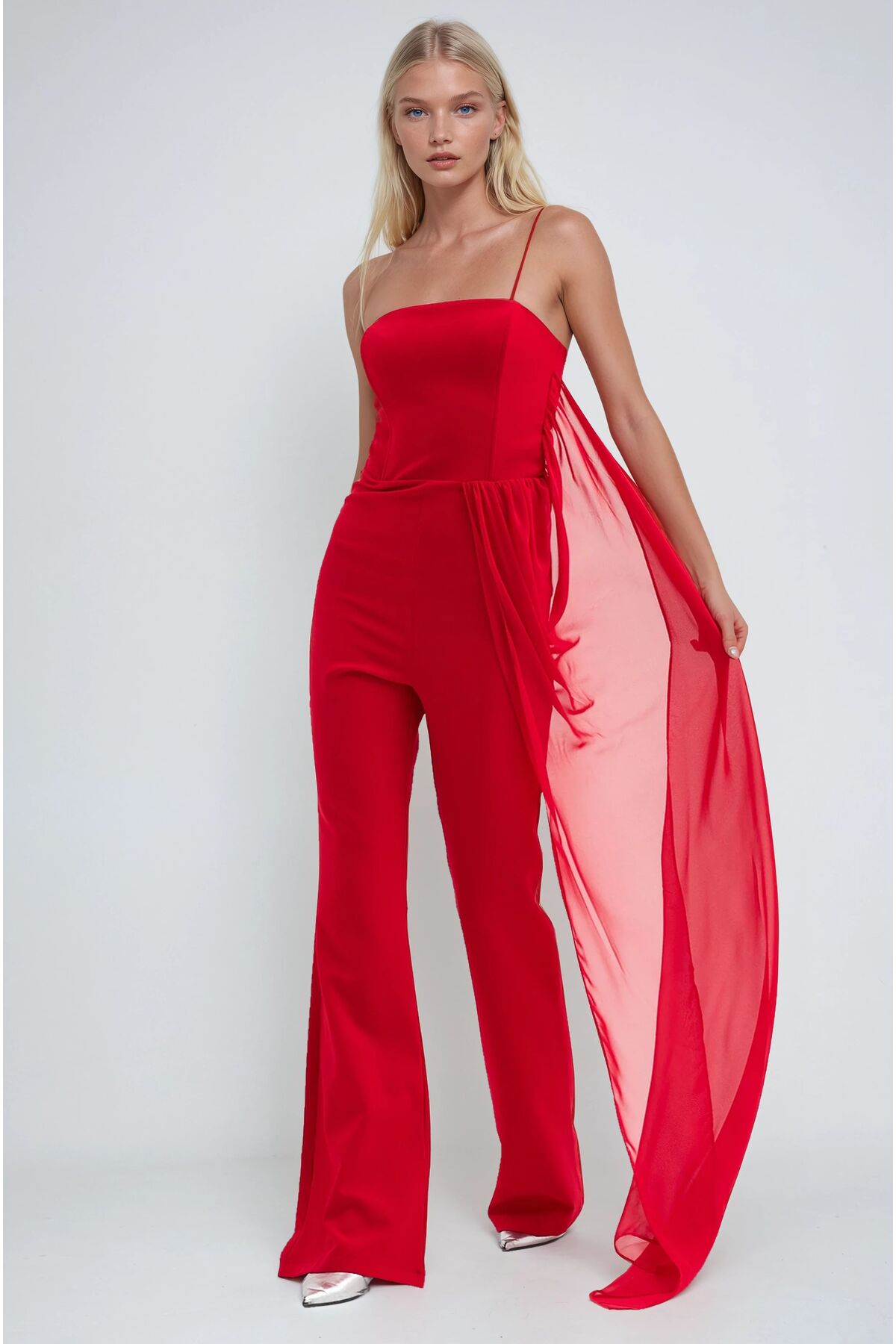 Tulle Detailed and Spanish Leg Strapless Jumpsuit 1381 R4-F-K2