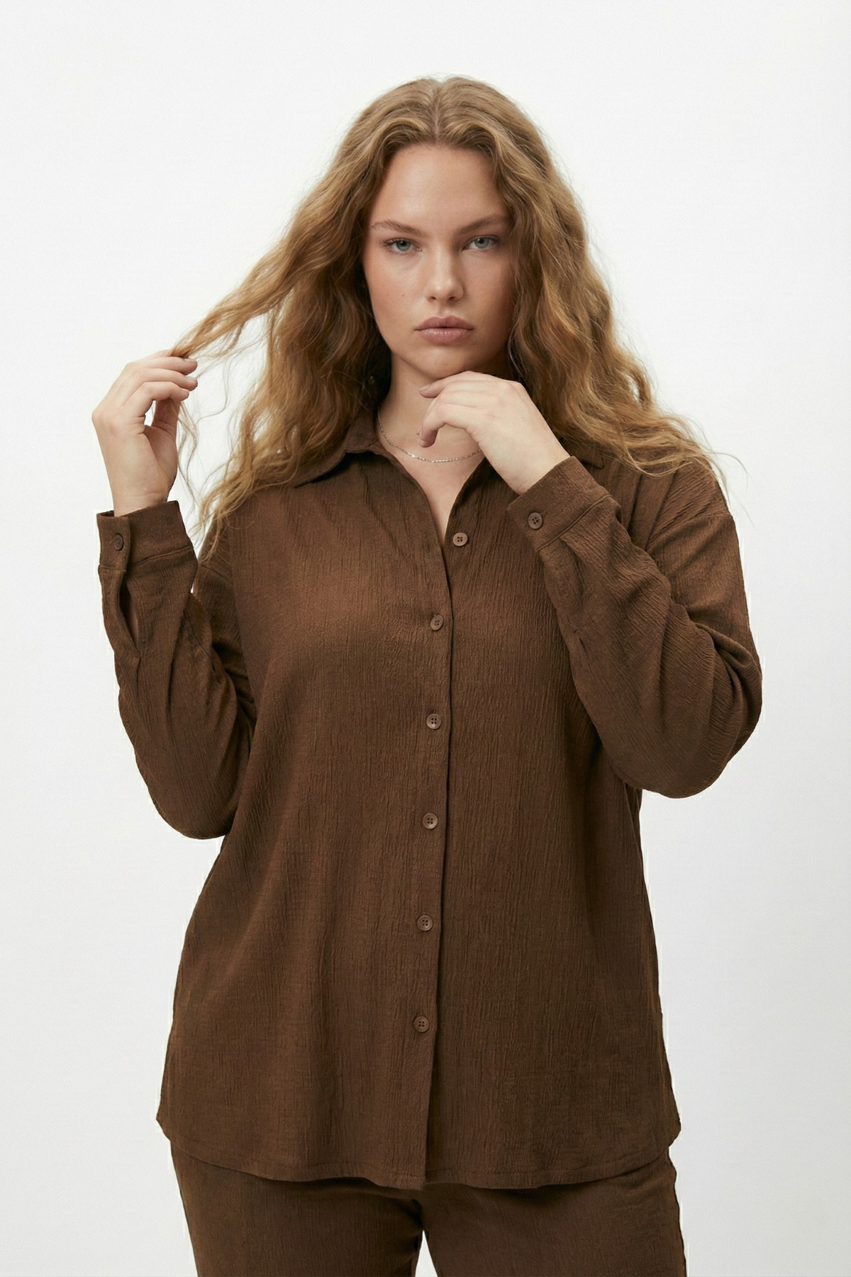 şuranur  Bürümcük Gömlek Yaka Düğmeli Alt Üst Takım Tesettüre Uygun 2XL 6XL - Görsel 3