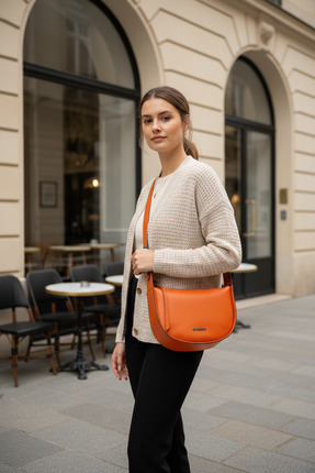 VOSTRO %100 Hakiki Deri Kadın Turuncu El ve Omuz Çantası - El Yapımı İtalyan ...