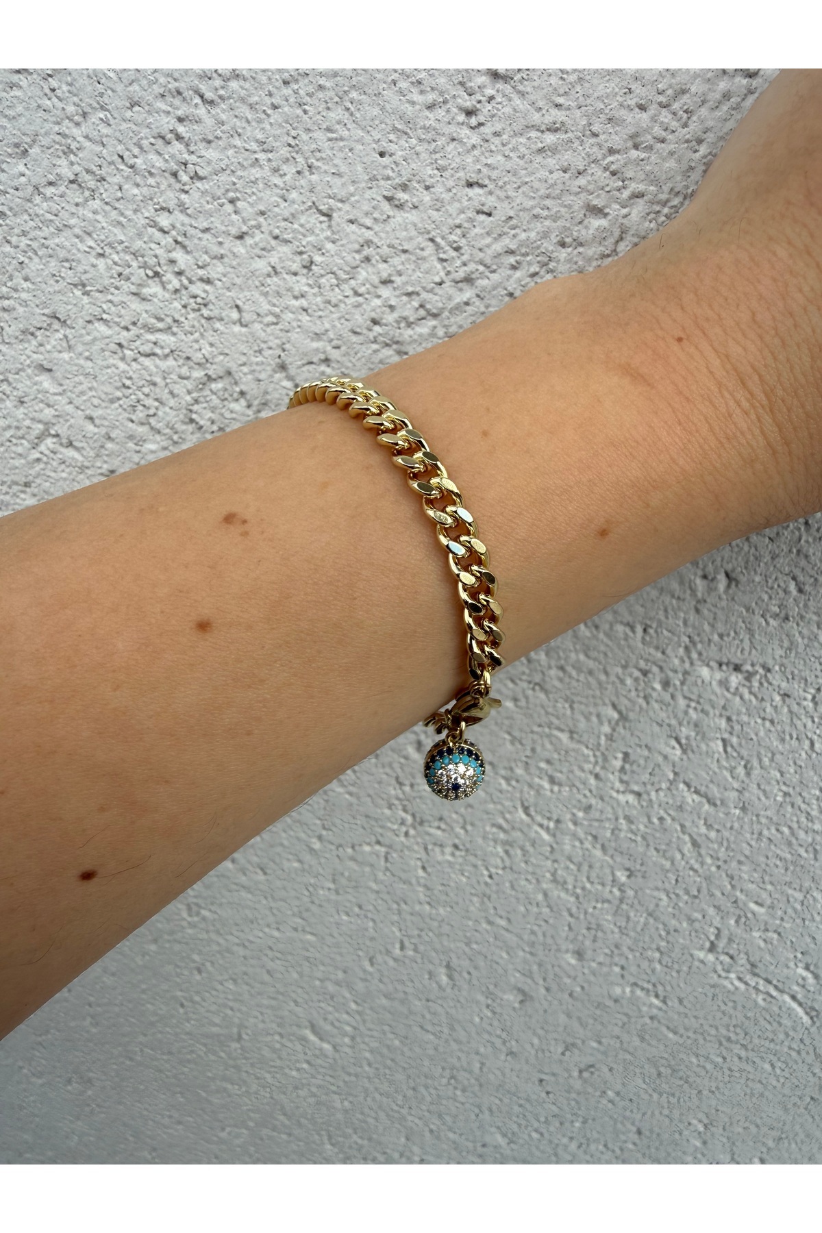 14k gold renk nazar boncuklu zincir bileklik