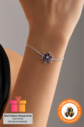 Lucente Jewellery 925 Ayar Hediye Kutulu Mor Lotus Çiçeği Gümüş Kaplama Yılba...