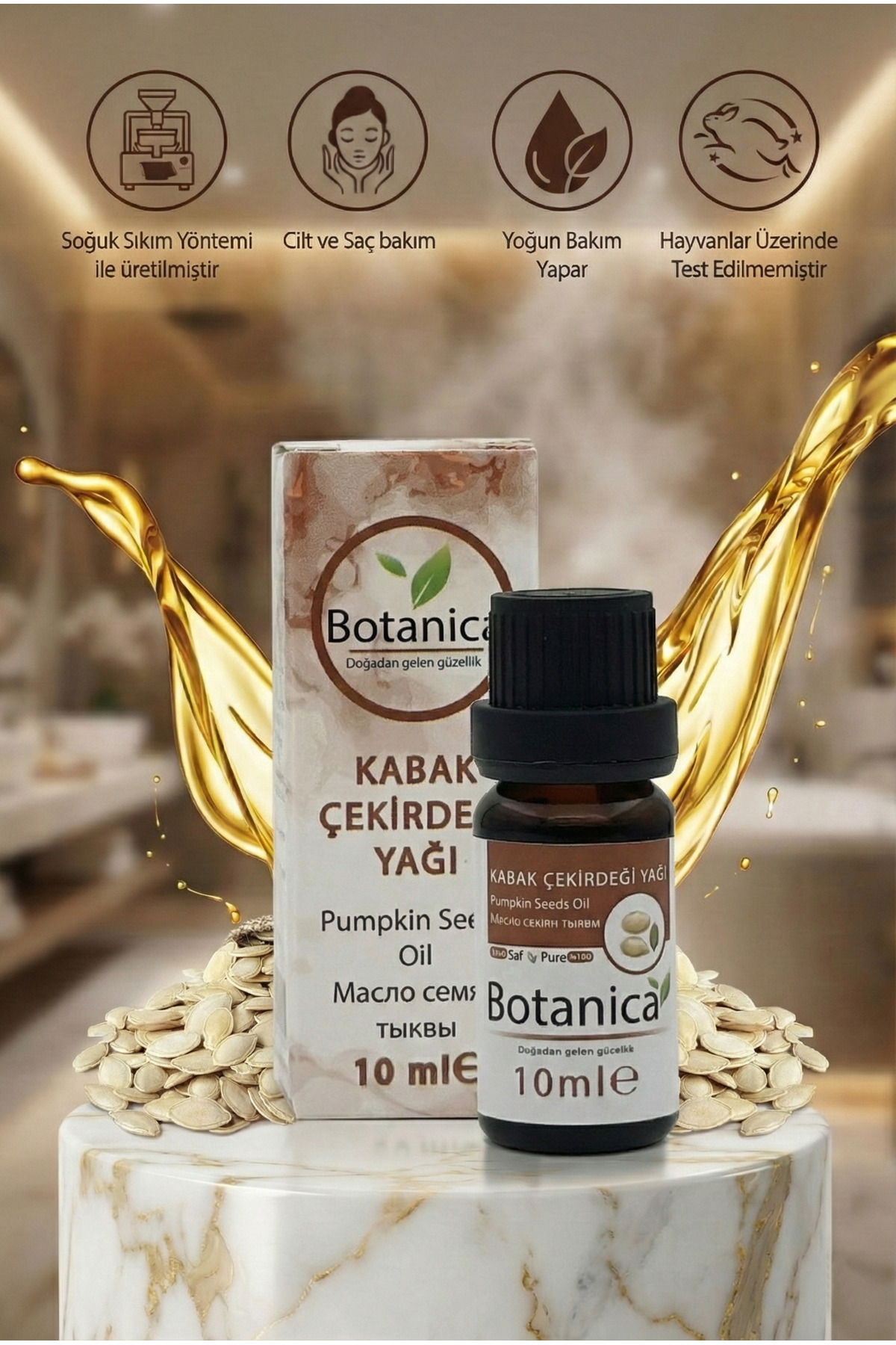 botanica %100 Saf Soğuk Sıkım Kabak Çekirdeği Yağı 10 ml - Seyrek Saçlar ve Dökülme Karşıtı