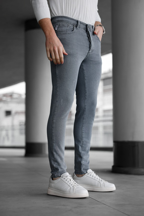 Ser Joven Erkek Füme Slim Fit Lazerli Likralı Jean Pantolon