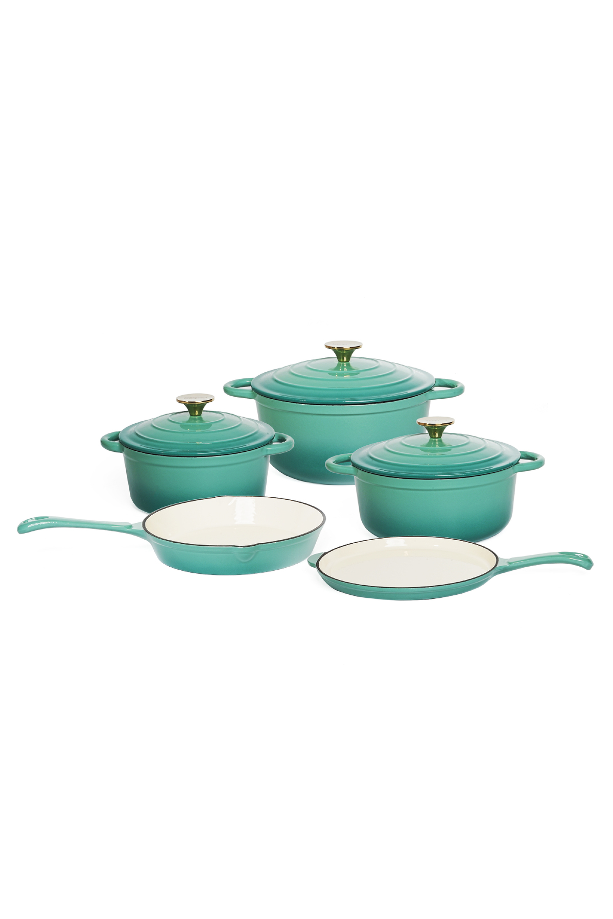 VAV GET 8-Piece Enameled Cast Iron Dutch Oven Set with Lids - Peacock Green