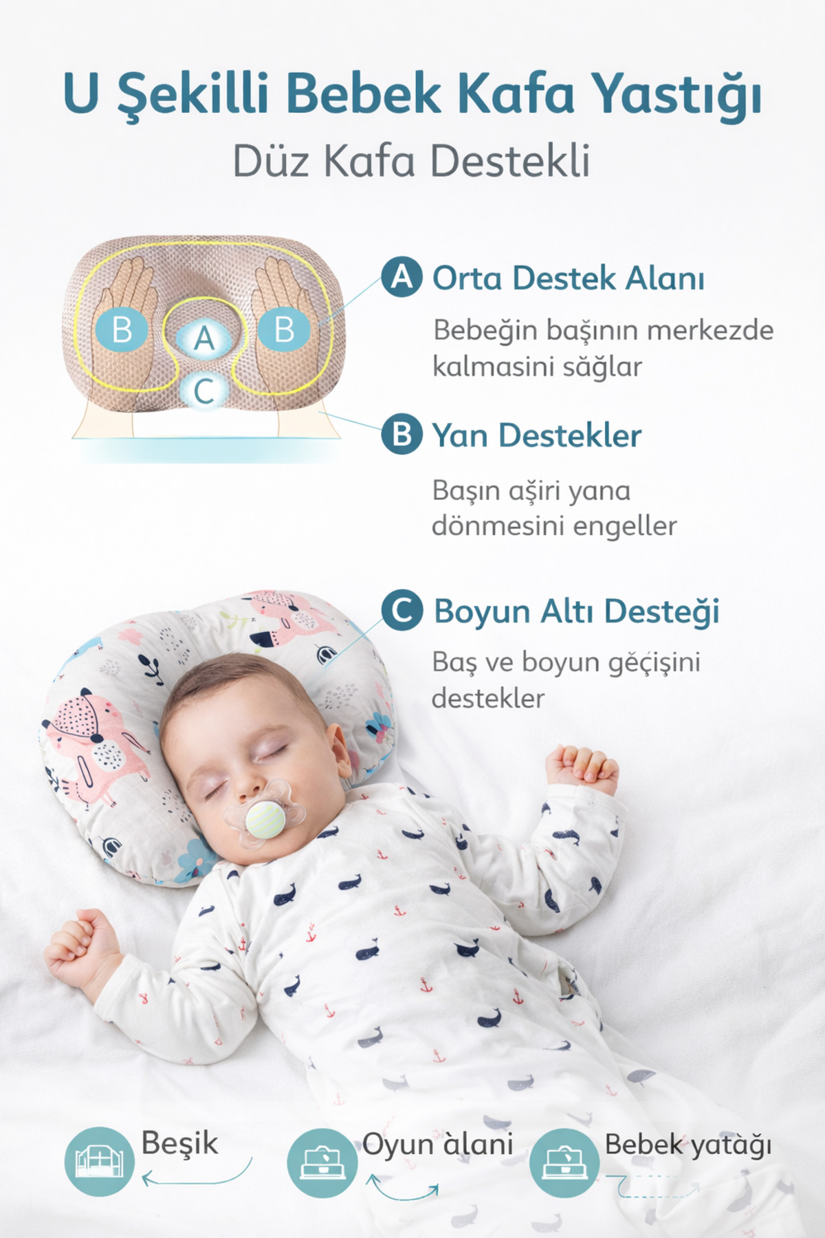 Jaju Baby 0-12 Ay Tavşan Düz Kafa Yastığı Yenidoğan Bebek Yastık fotoğrafı 4 (önizleme)