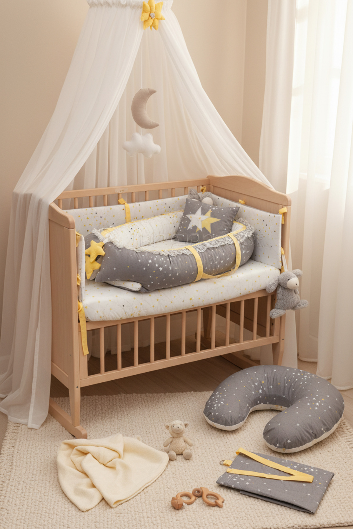 ebabynest Samanyolu Serisi Gri Babynest Emzirme Yastıklı Set fotoğrafı 2 (önizleme)